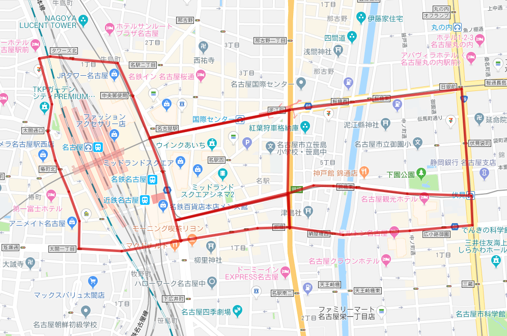 アドトラックの名古屋運行ルート例